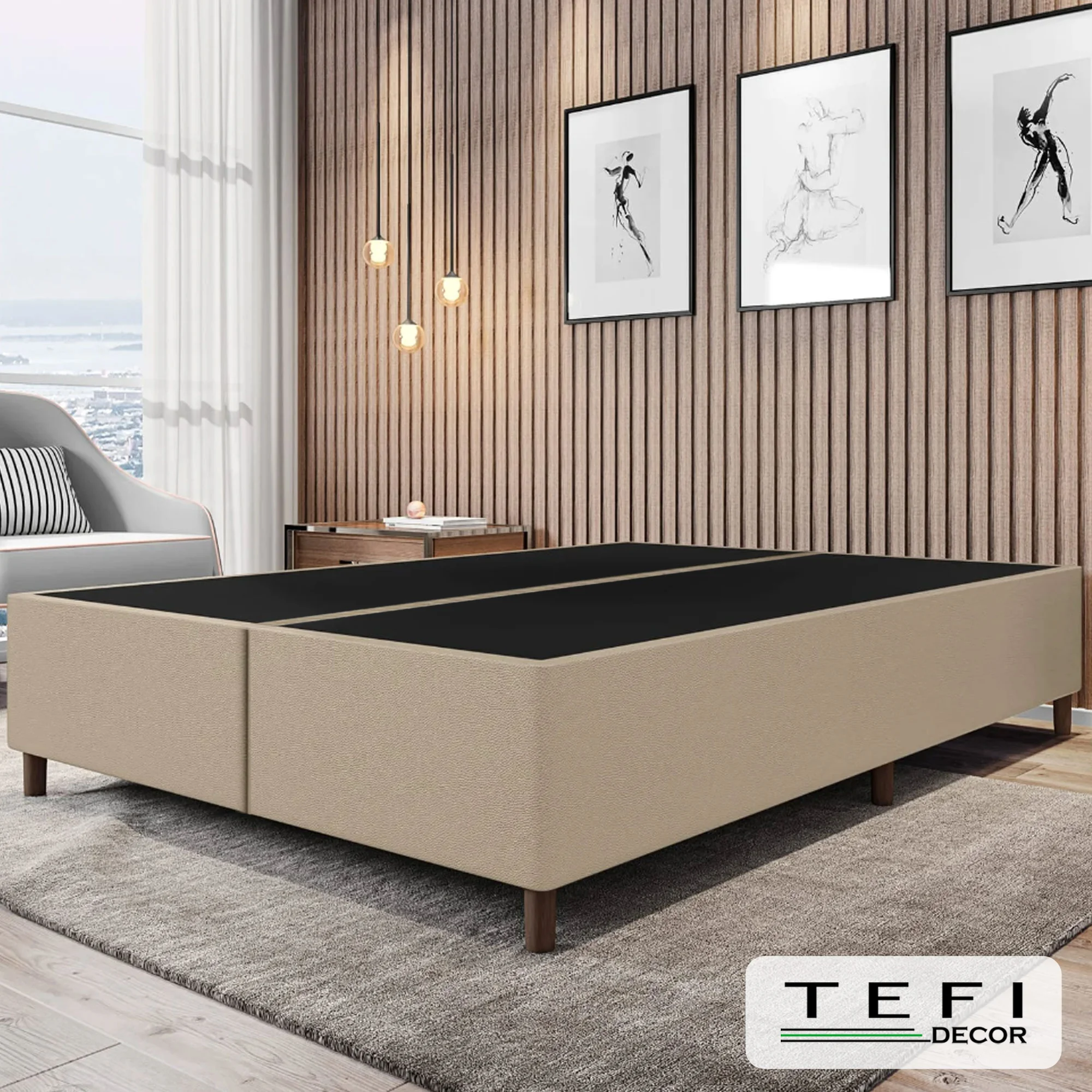 BASE BOX CASAL ANATOMIC SUEDE BORDADO BEGE PLUS 79X198X42