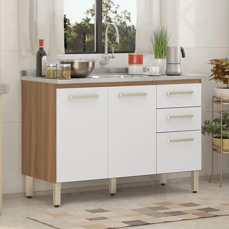 Balcão Cozinha Demobile Miss para Pia 120cm 3P/2G - Amendola/Branco