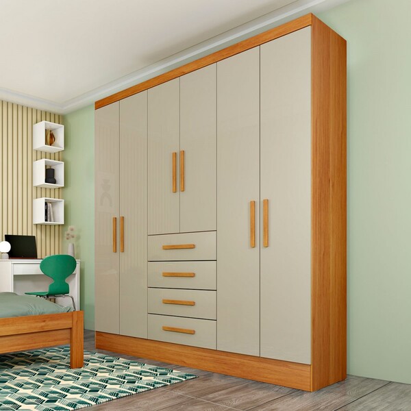 Guarda Roupa Casal 6 Portas 4 Gavetas Arizona s/ Espeho s/ pés - Tcil