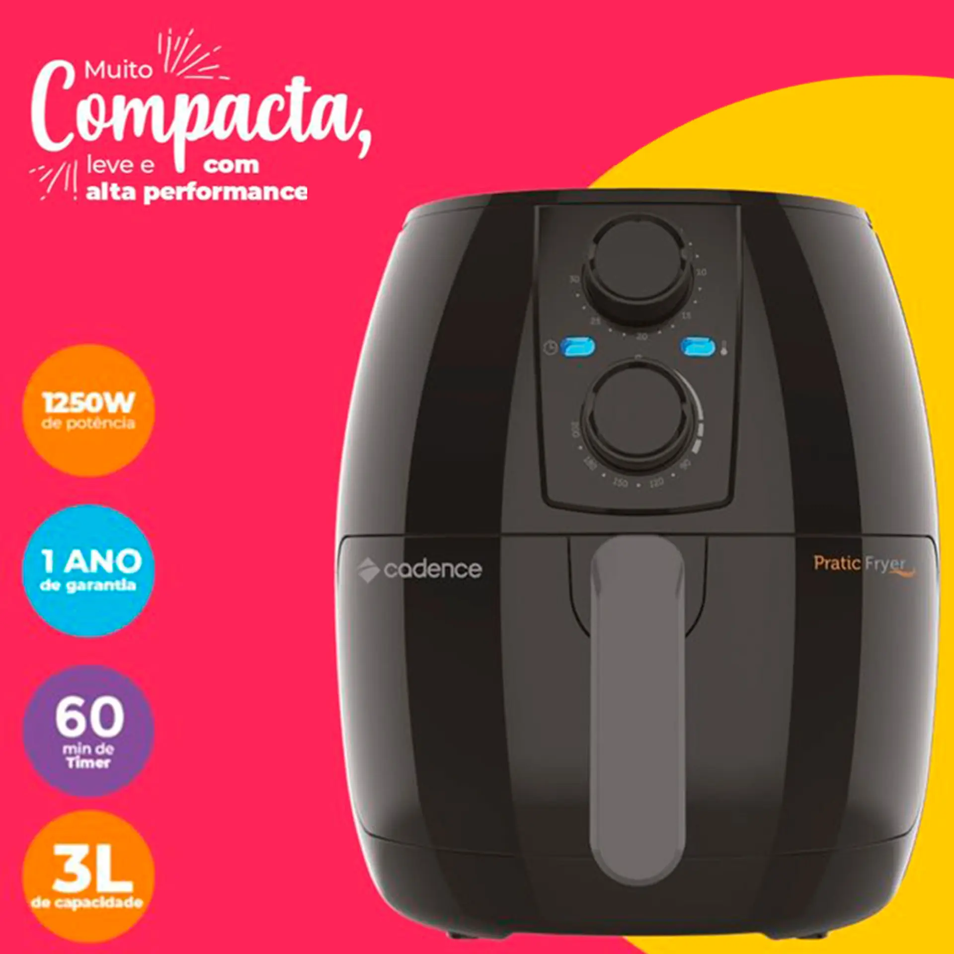 FRITADEIRA CADENCE PRATIC FRYER SEM ÓLEO 3L FRT515 COR PRETO