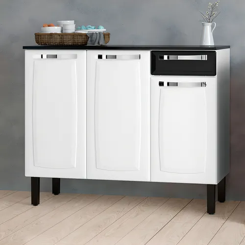 Balcão Em Aço Itatiaia Rose 3P/1G - Branco/Preto