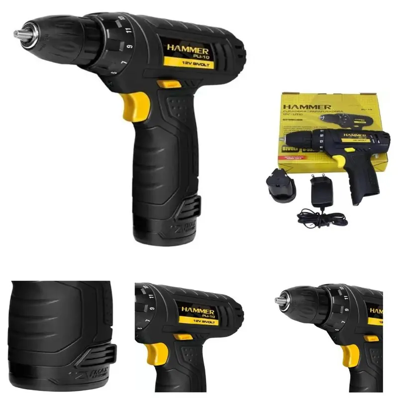 PARAFUSADEIRA FURADEIRA BATERIA 12V 1,2 AH TITANIUM PLATINA T122 06212 PRETO