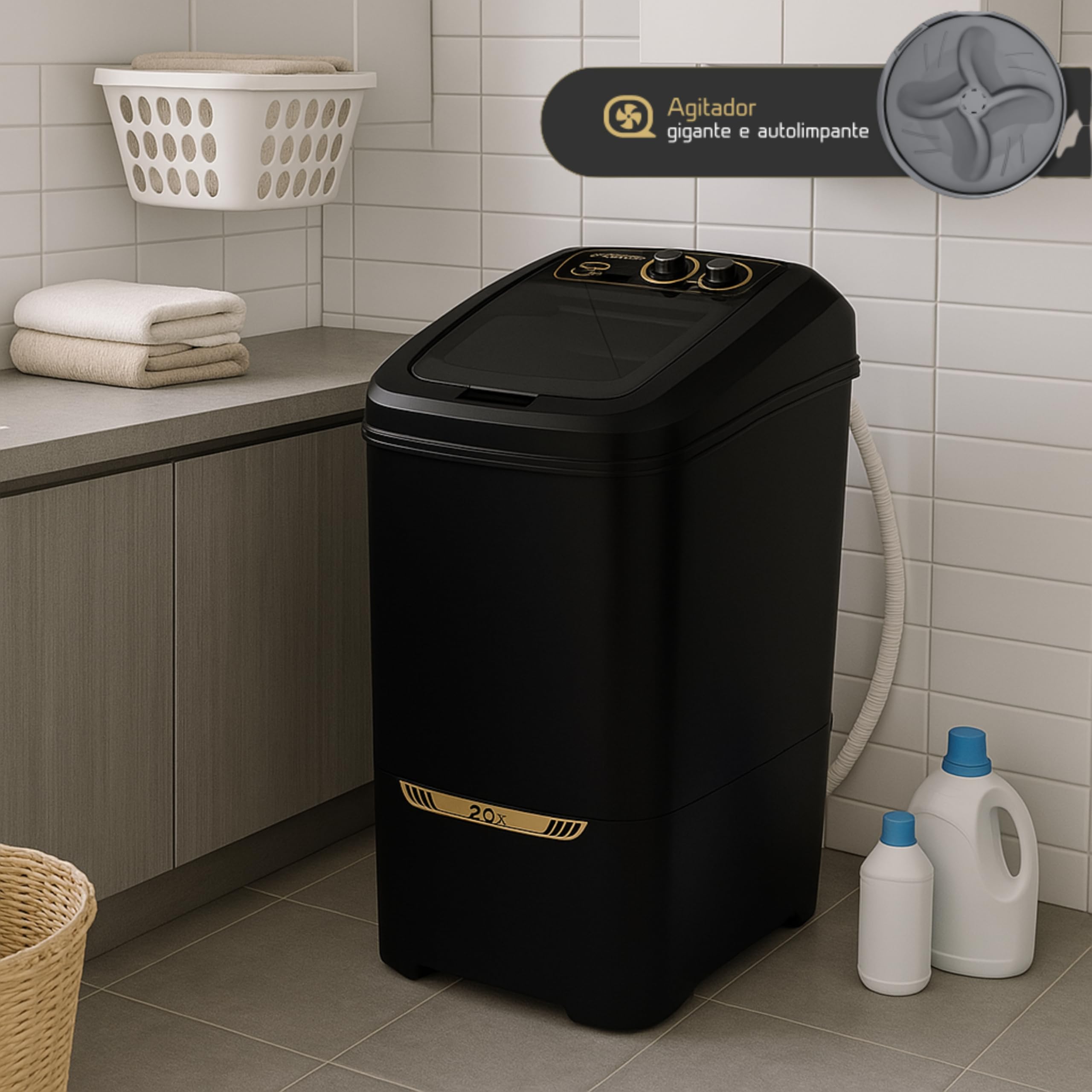Lavadora De Roupas Tanquinho 20.5 Kg Plus Semiautomático 220v Preto 9 Programas De Lavagem