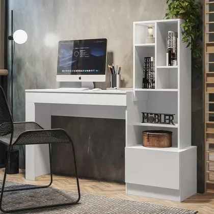 Escrivaninha Mesa de Computador Lion com Estante e 1 Gaveta - Mobler