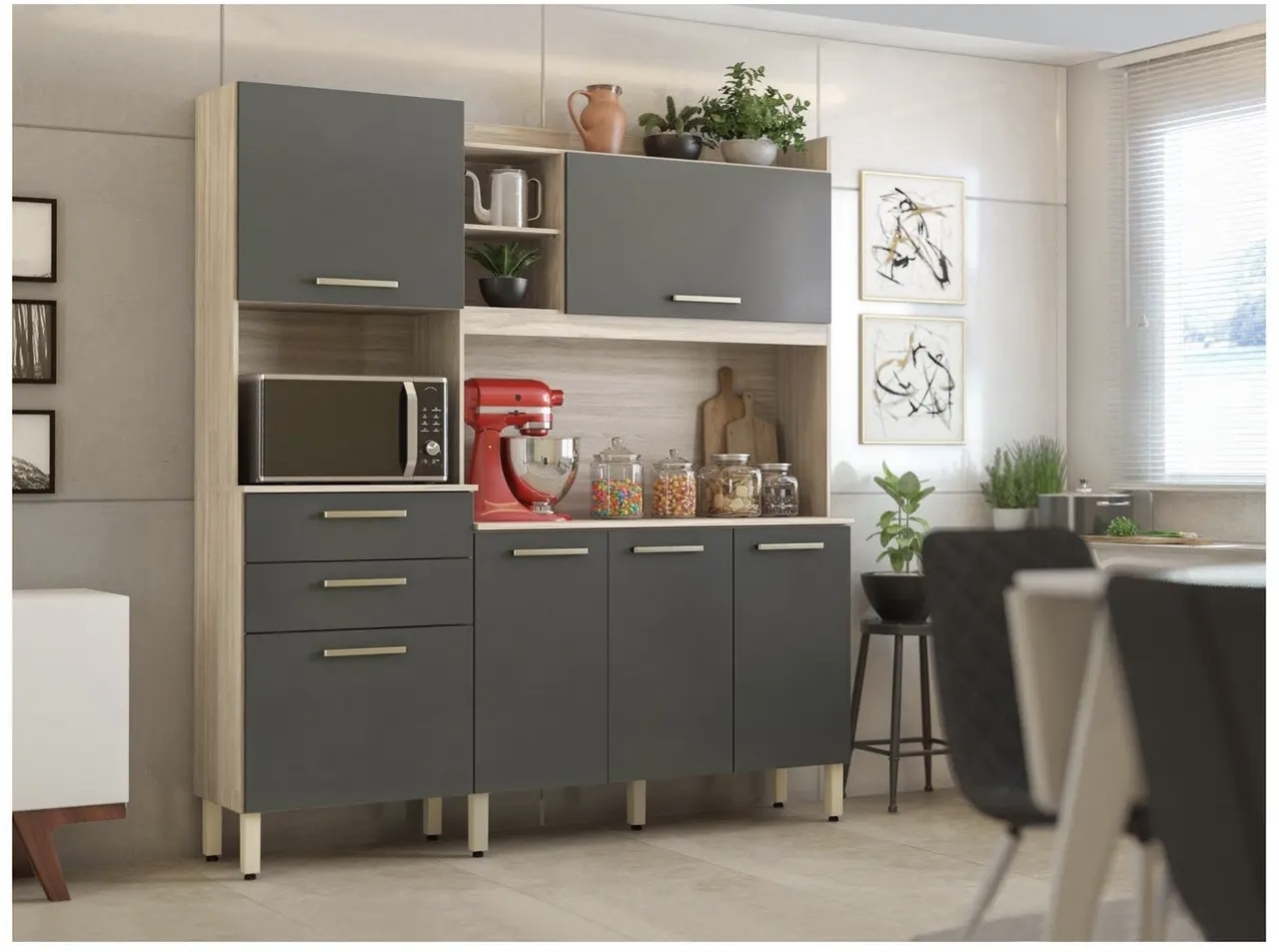 armário de Cozinha compacta  Select com balcão,nincho para micro-ondas 6 portas e 2 gavetas- Demobile