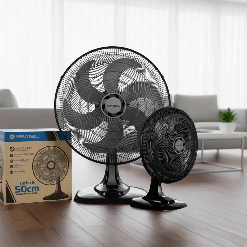 Ventilador Oscilante De Mesa Ventisol Turbo 6 Pás 50cm Preto