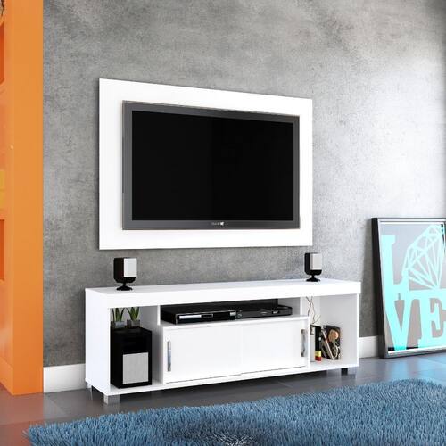 Combo Pierre Branco Rack e Painel TV até 55" Sala de Estar