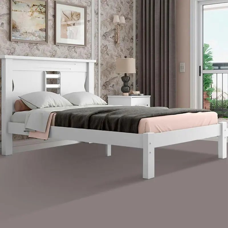 Cama De Casal De Madeira Belíssima Fénix Branco