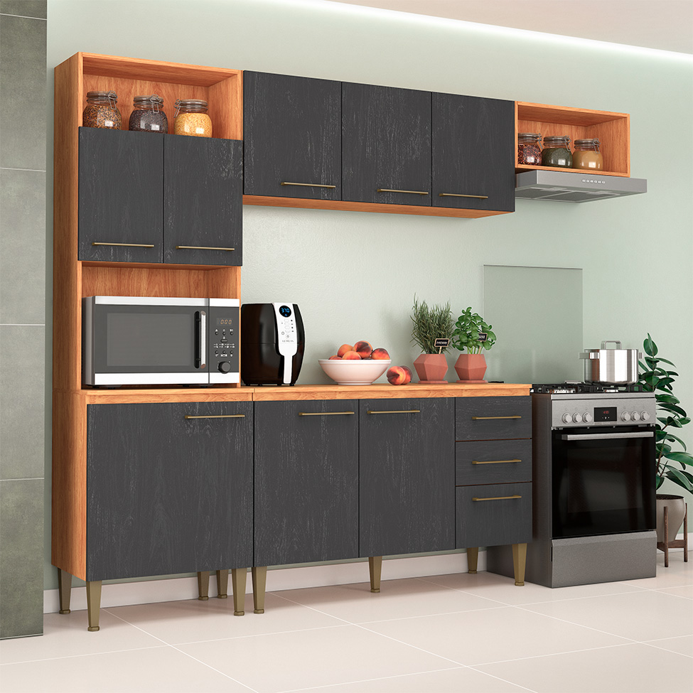 Cozinha Fellici Malu 9P/2G - Cinamomo/Grafite