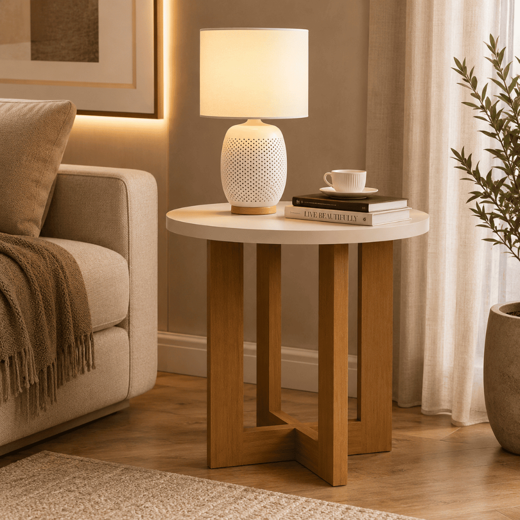 Mesa Lateral JB 8002 Apoio Redonda Mesinha de Canto Decorativa de Sala Sofá Puff Casa Porta Objetos