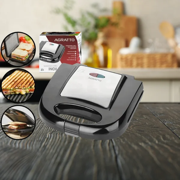 SANDUICHEIRA TORRADEIRA GRILL BLACK AGRATTO 2 EM 1 COM TRAVA