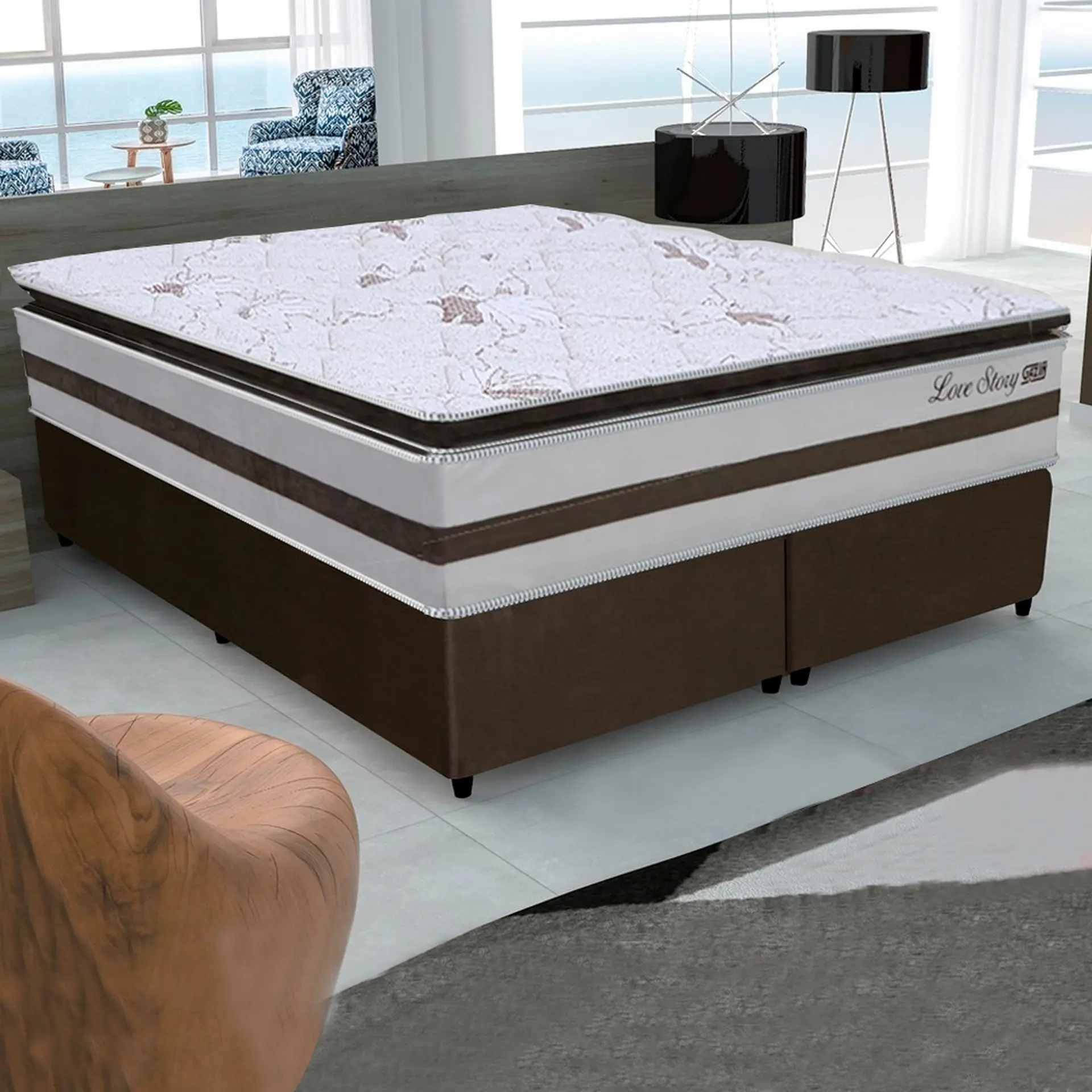 BASE BOX CASAL GAZIN UNIVERSAL CONVENC. SUEDE LISO MARROM 96X203X27