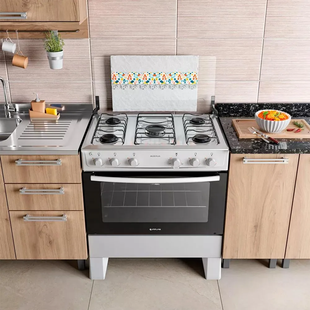 Fogão 5 Bocas com Mesa Inox Milão Plus Atlas