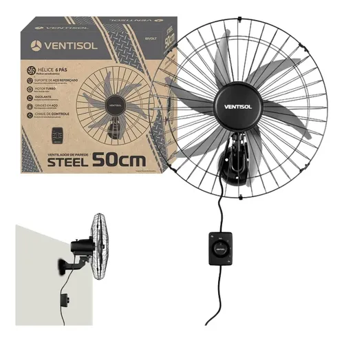 VENTILADOR DE PAREDE VENTISOL 6 PÁS AÇO 50CM 220W BIVOLT