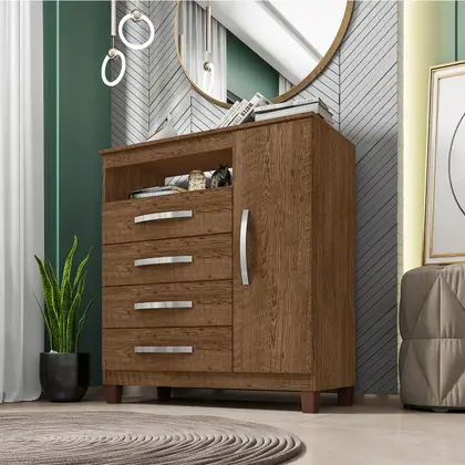 Cômoda Sapateira 1 Porta 4 Gavetas Cannes Incorplac - Malbec